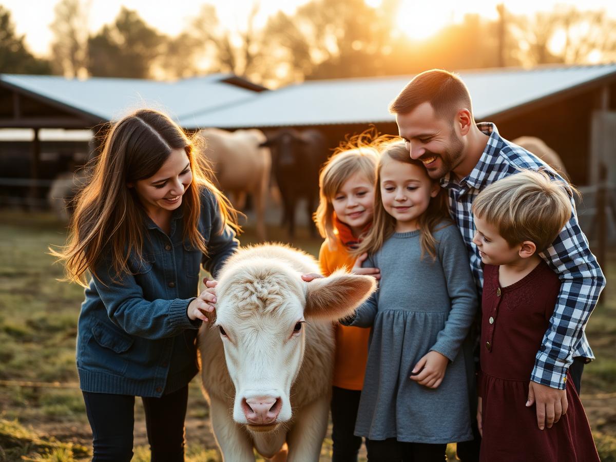 Family meeting a rescued calf