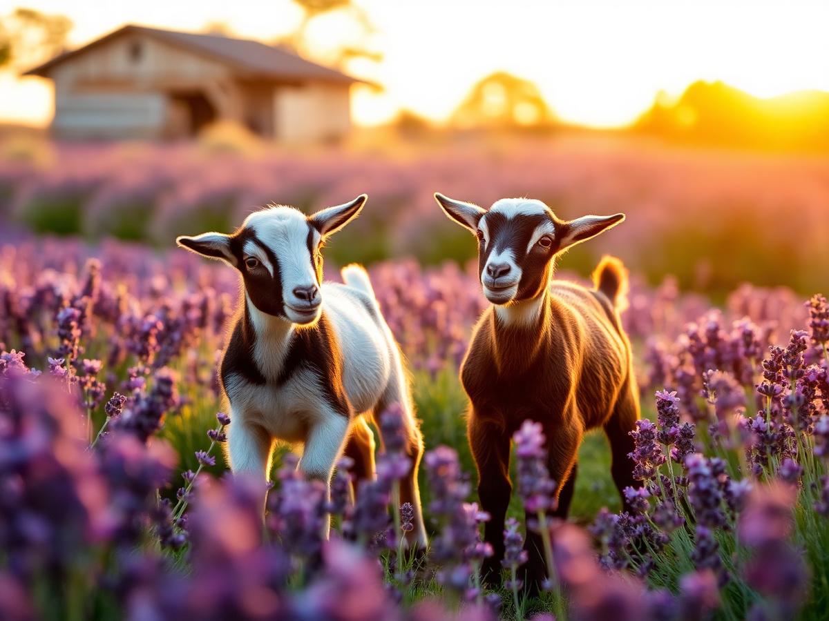 Rescued goats in lavender field